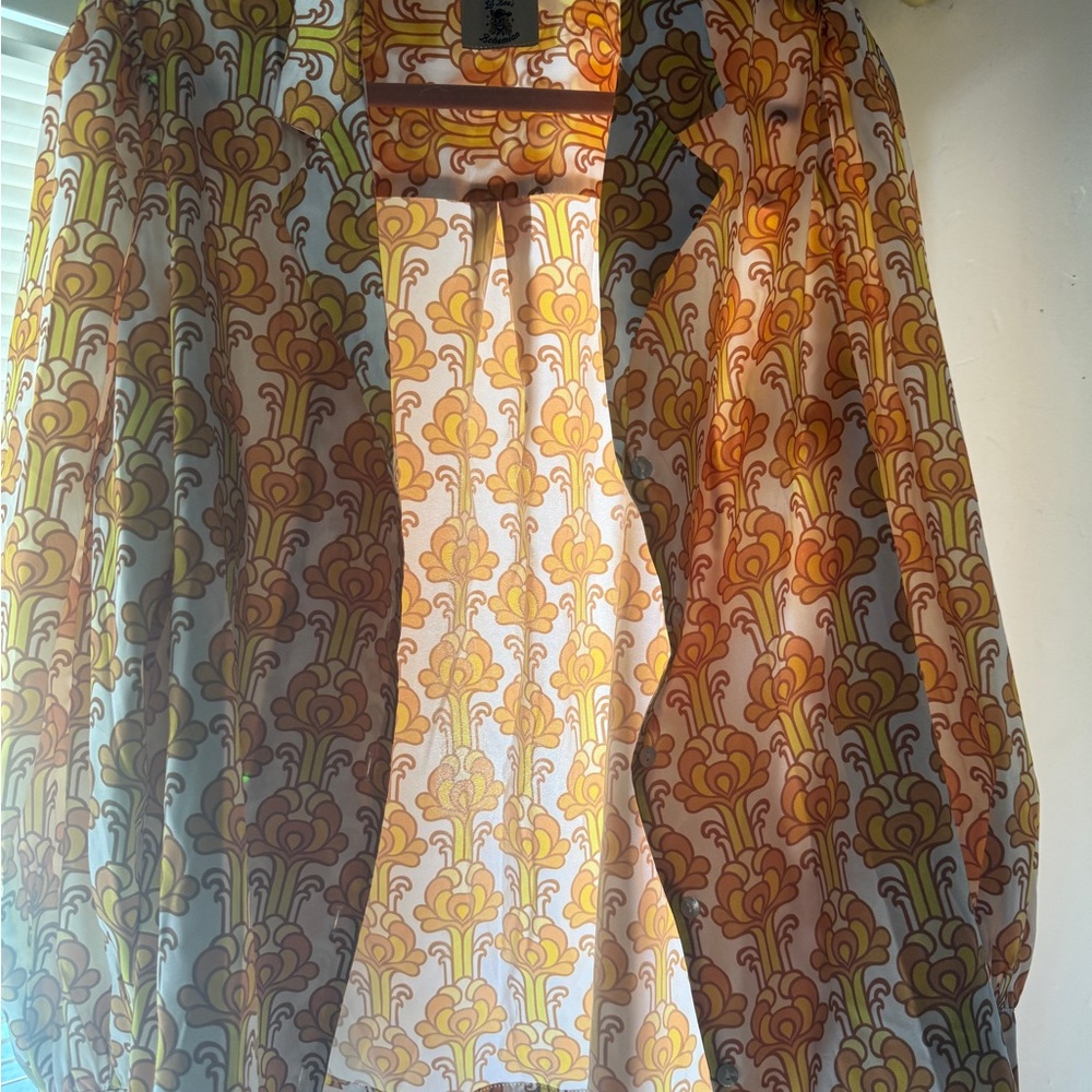 Women's Yellow Patterned Button Down Shirt NWT - image 2